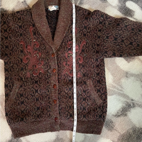 Vintage thick cozy cardigan sz Small brown/black - Picture 6 of 7